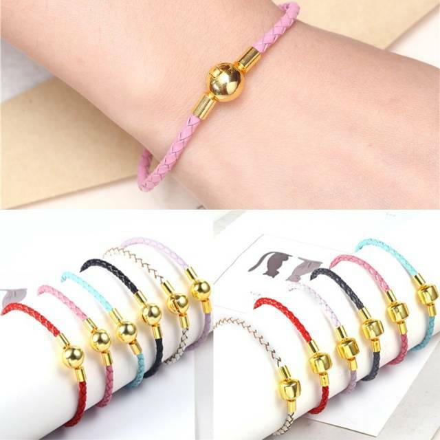 LF Gelang Tali Kulit Magnet  Untuk Charm Liontin Mainan Pandora atau Emas Hongkong
