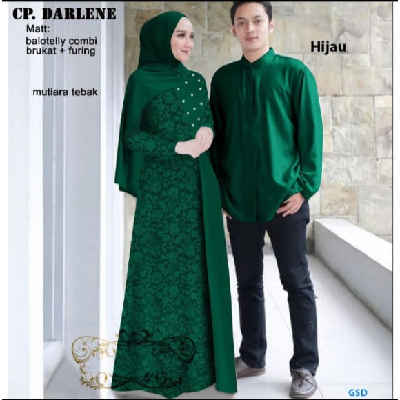 CP Darlene/Couple Muslim/Gamis Brukat Kombi Mutiara/Kemeja Muslim