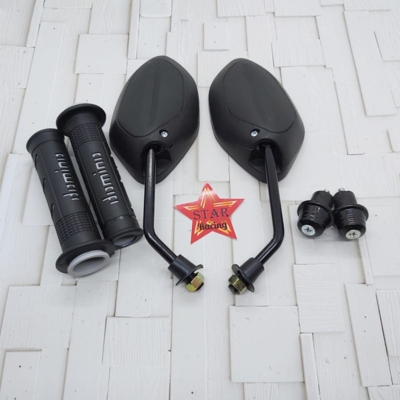 Spion beat full hitam+handgrip domino+Jalu stang universal motor Honda Vario Scoopy Spacy Scoopy