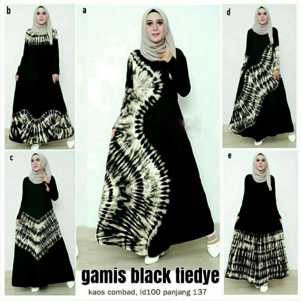 Longdres Gamis Kaos Black Tiedye Grosir
