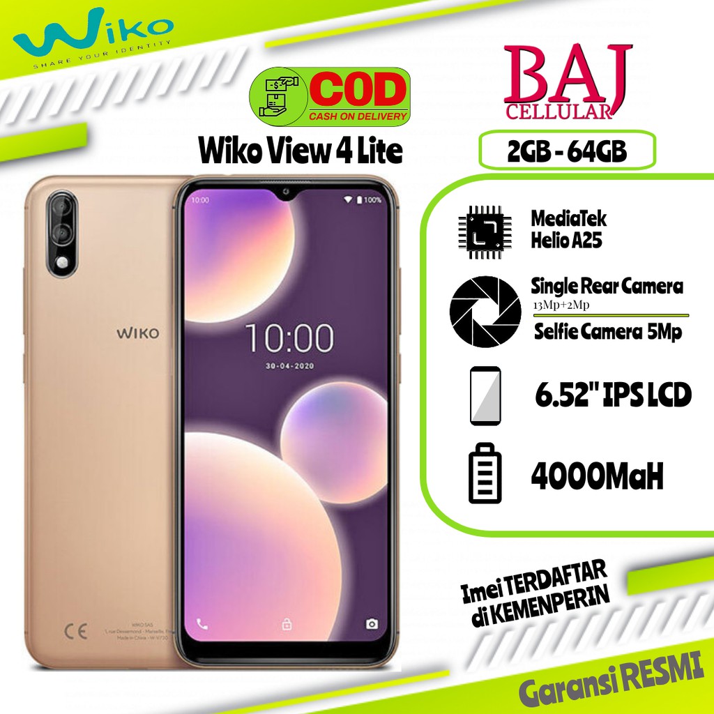 Wiko View 4 Lite  2GB+32GB 2GB+64GB Garansi Resmi