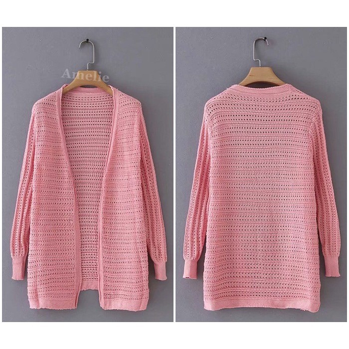 [baju wanita korea]  Long Cardigan Rajut Wanita Korea Import Hitam Putih