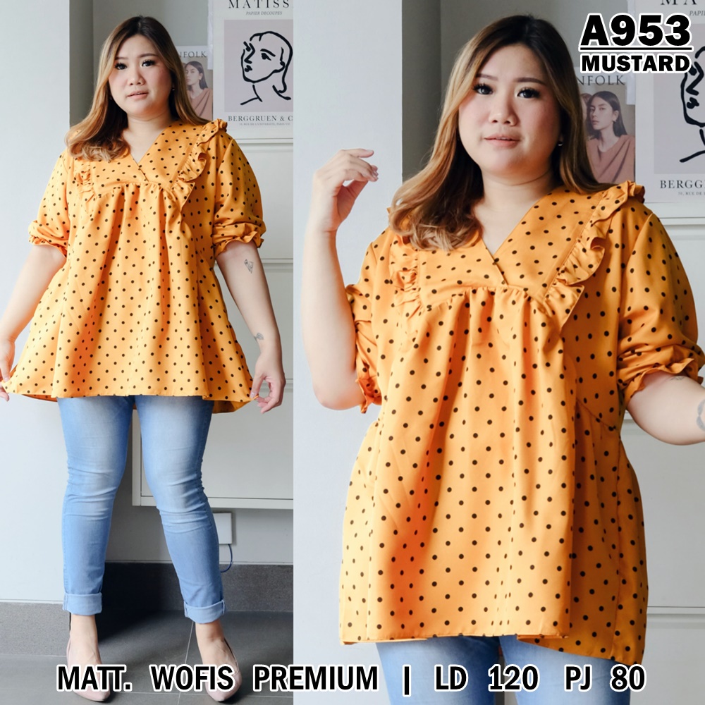 UNION11 - ATASAN JUMBO WANITA LD 120 / BLOUSE WANITA JUMBO / ATASAN JUMBO XXXL WANITA / BAJU JUMBO WANITA VANES ANGEL-A953 MUSTARD