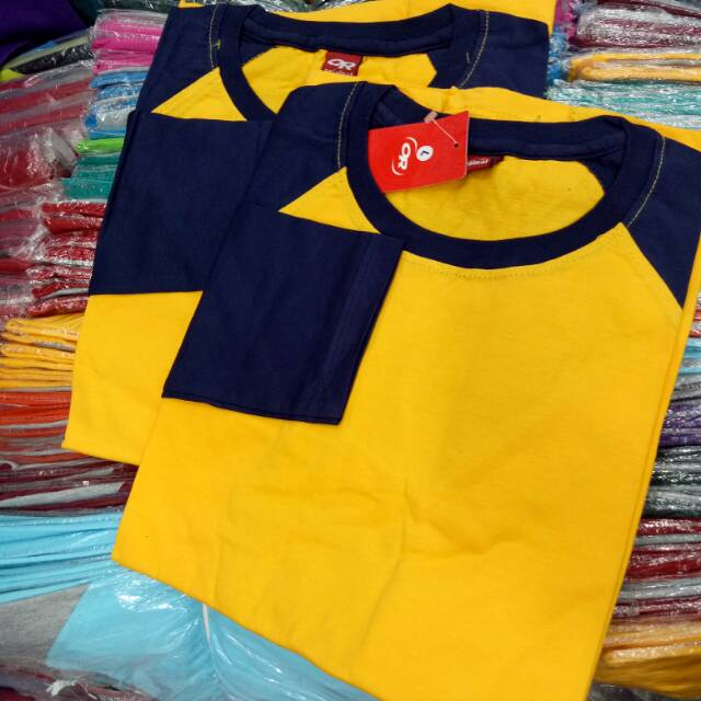 kaos polos ragelan KUNING-NAVY lengan PANJANG Uk M L XL XXL