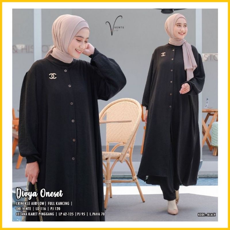 Pasti ori - Vente Daily Divya One Set Jumbo Crinkle Premium Motif Polos / Setelan Wanita LD 115 / Long Tunik