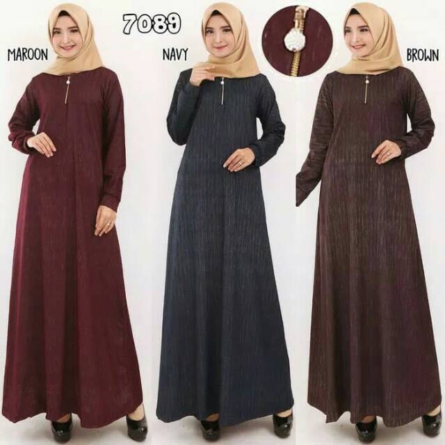 Baju Gamis Wanita, Gamis Calvin Jeans Polos,Gamis Jumbo 7089 Navy L-XL
