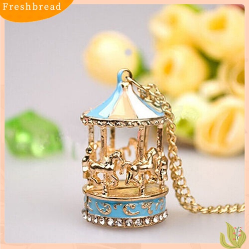 Terlaris Sweet Enamel Carousel Merry Go Round Horse Charm Pendant Sweater Chain Necklace