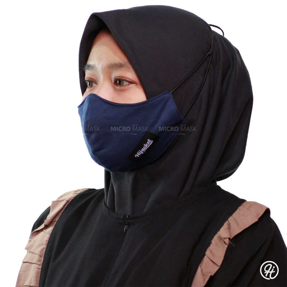Masker Kain Headloop Pria Wanita Cowok Cewek Hijab Friendly Tali Karet Elastis Hitam Keren Hijacket-NAVY