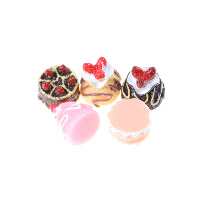 &lt; E2id &amp; &gt; 5pcs / Set Mainan Miniatur Kue Krim 3D Bahan Resin Untuk Aksesoris Rumah Boneka