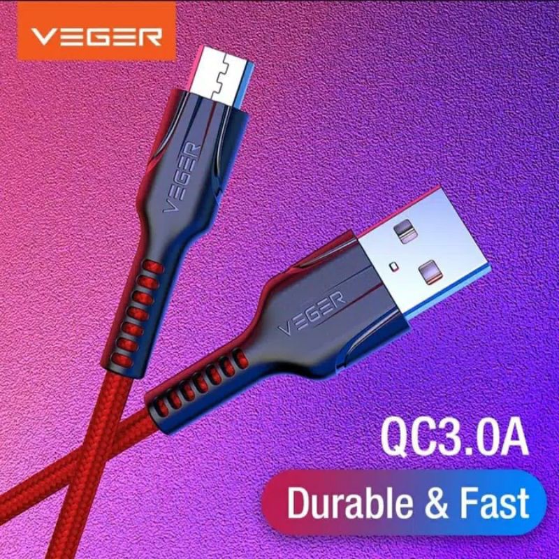 VEGER Durabel Kabel Data Cable Micro &amp; Type  C USB VP-14 Quick Charger 3.0