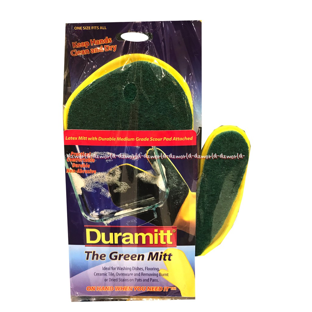 Duramitt The Green Mitt Sarung Tangan Dengan Spons Untuk Cuci Piring Dan Bersih Bersih