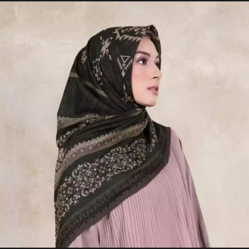 HIJAB SEGI EMPAT MOTIF ASHA HITAM JILBAB SEGIEMPAT MOTIF CANTIK KERUDUNG SEGI 4 CORAK KEKINIAN