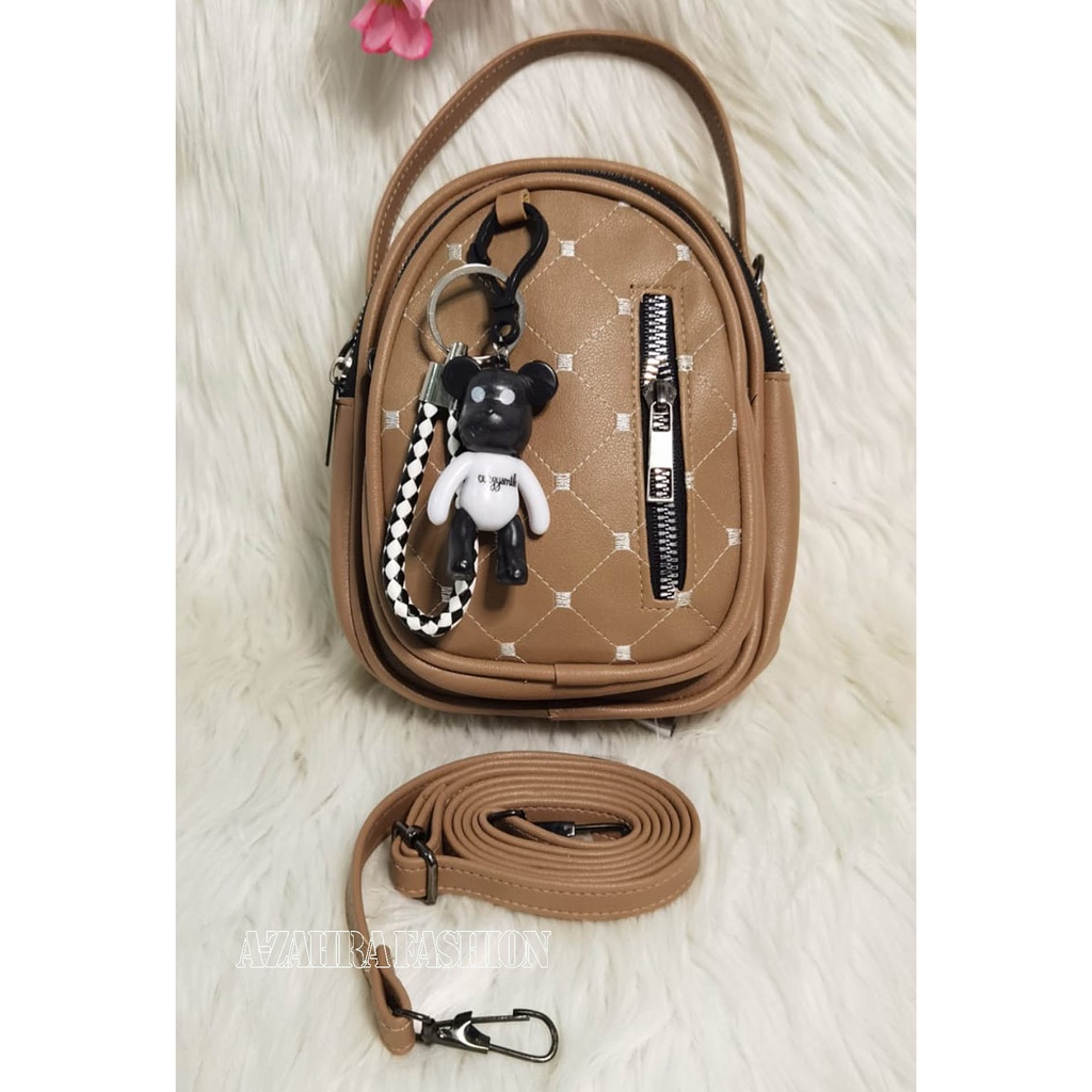 A-ZAHRA 404  SLING BACKPACKS BORDIR 3 IN 1 / RANSEL MINI / TAS MURAH FREE GANTUNGAN-TAN 404