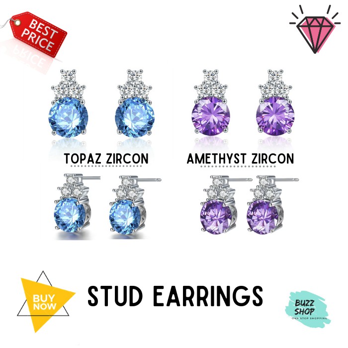 Anting Wanita Berlian Zirconia Topaz Perhiasan Silver Perak JA-011