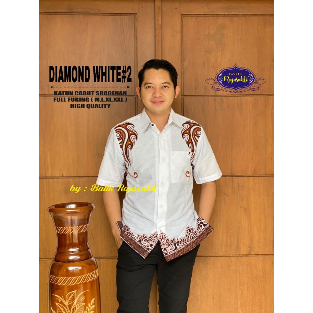 DIAMOND WHITE 2 Kemeja Batik Pria Lengan Pendek Katun Halus FULL FURING Rajasakti