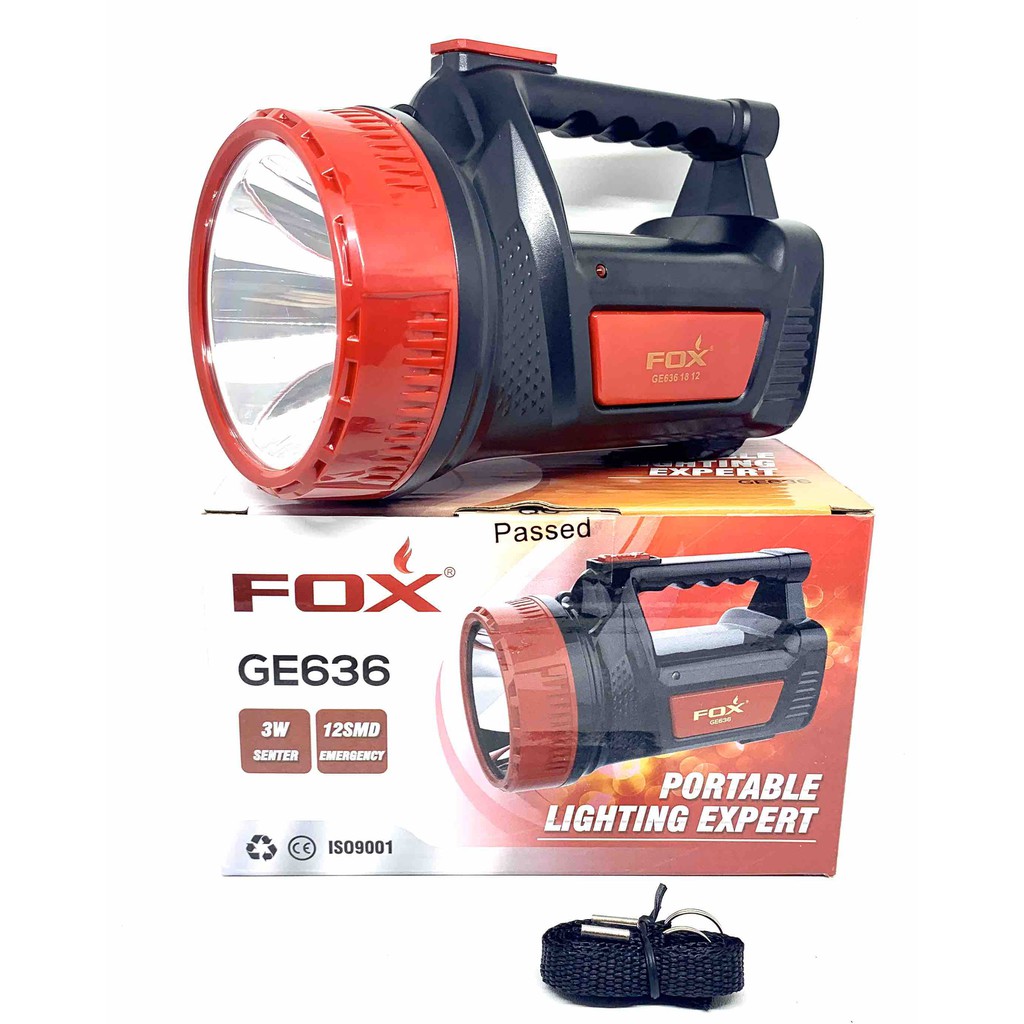 Senter Fox handy terang fox 636 3 Watt + Emergency Lamp 12SMD - Portable Lighting Expert FOX GE 636