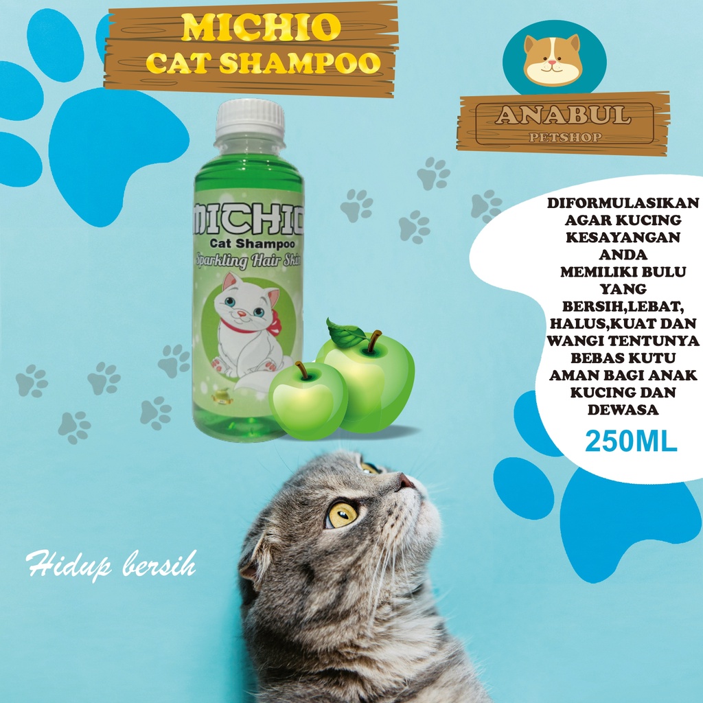 SHAMPOO KUCING &amp; ANJING 250ML MICHIO ANTI JAMUR &amp; KUTU VARIAN STRAWBERRY JERUK APEL-BOTOL EKONOMIS