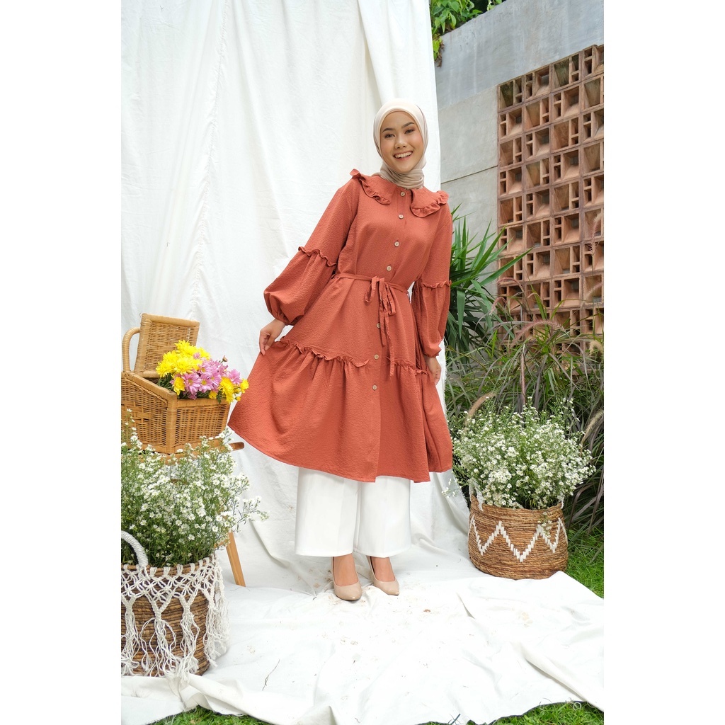 TUNIK ILYANA - LONG TUNIK WANITA MUSLIM POLOS CRINGKLE by Raline Mode
