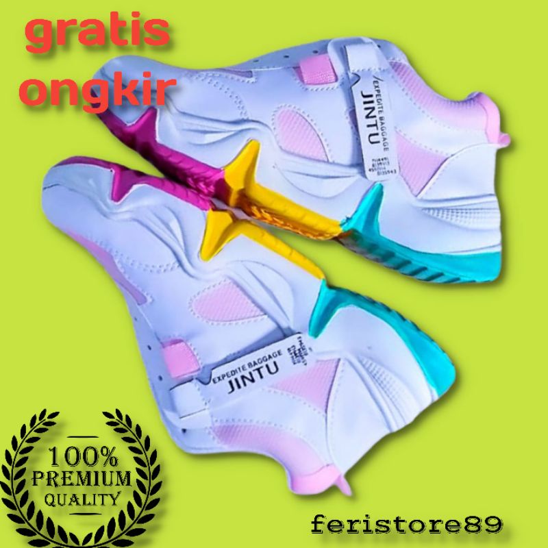 Sepatu Wanita Dewasa Sneakers Putih Pelangi Kekinian 2022