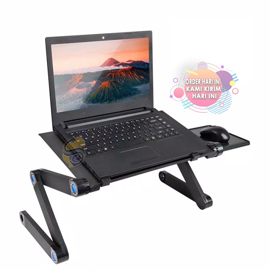  Meja  Laptop Lipat Portable  Stand  Aluminium With Mousepad 