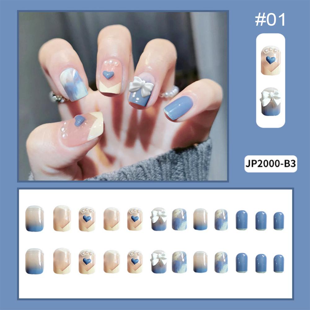 Timekey 24pcs / set Kuku Palsu Pendek Desain Pita Bisa Dilepas Untuk Manicure / Nail Art it A2K5