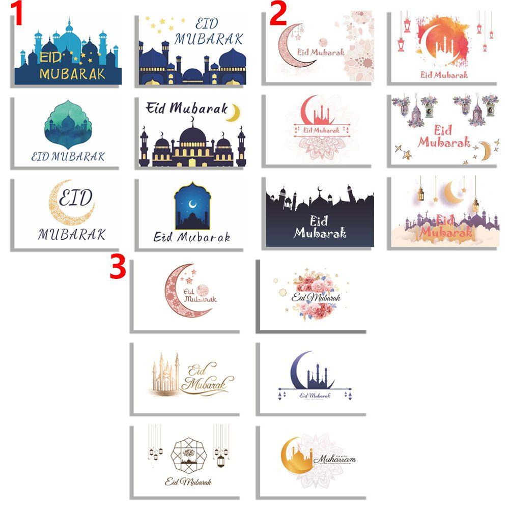 Solighter 6pcs/set Kartu Eid Mubarak Dengan Amplop Kareem Party Gereja Ramadan Greeting Card