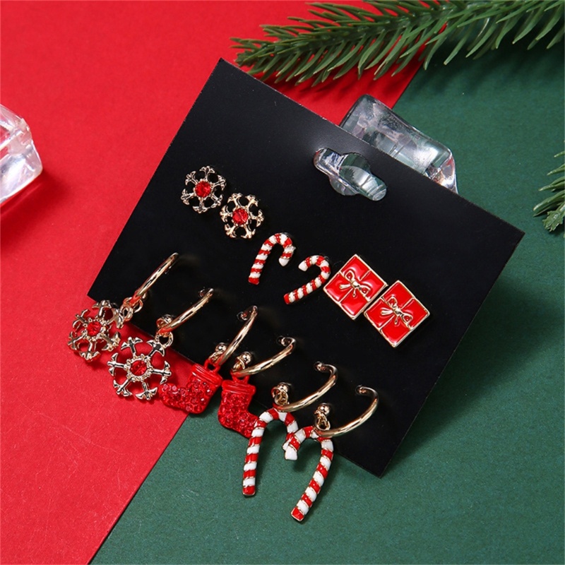 Set Anting Desain Snowflake Stocking Tema Natal