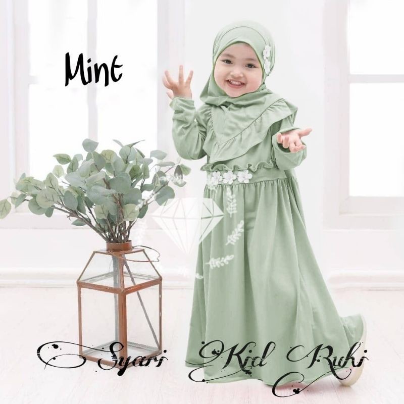 SYARI RUHI KID ANAK, MOSCREPE, GAMIS HIJAB MUSLIM, DRESS MAXY