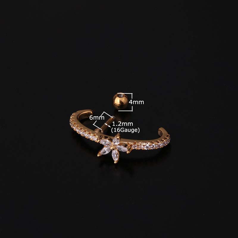 1 Piece Ear Conch Piercing Stud 16 Gauge Stainless Steel 6 Mm Length Gold Silver