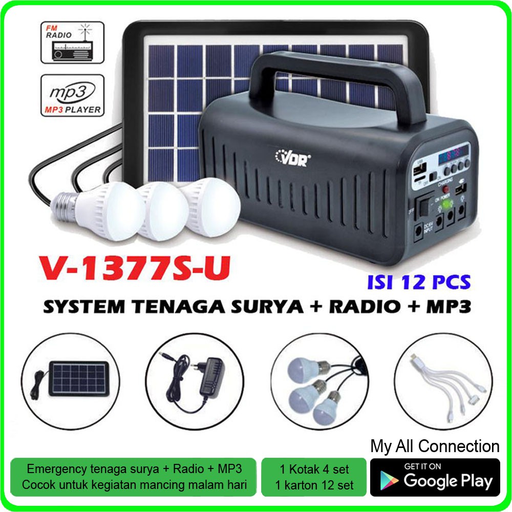Solar Panel Tenaga Surya Bisa Untuk Pemutar MP 3 & FM Radio VDR 1377 S-U (Paket Murah)
