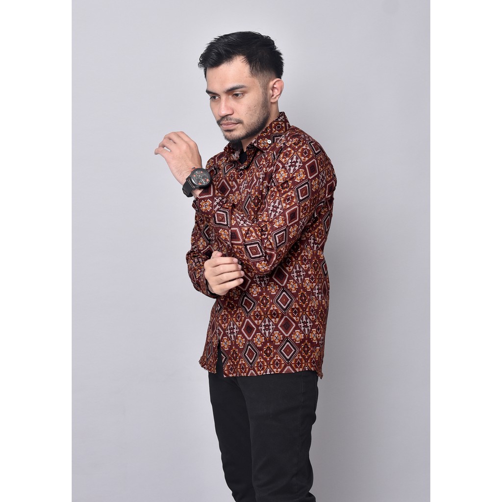 [READY BIG SIZE] Babedo Kemeja Batik Pria Slim Fit Motif Diamond Premium Lengan Panjang