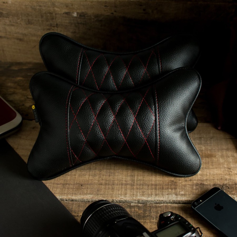 Karlo Bantal Premium Leher Kepala Mobil Diamond Black Hitam Merah