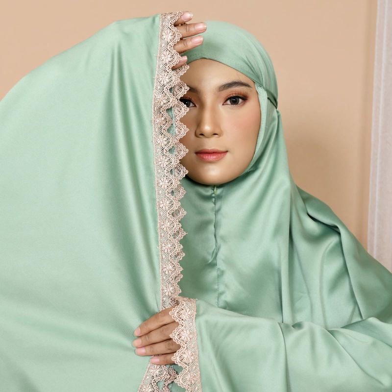 Mukena Dewasa 2in1 Bahan Satin Silk Renda Arabia / Mukena Prada