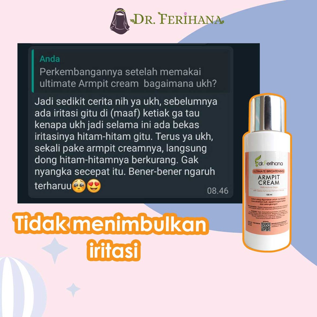 Ultimate Brightening Armpit Cream dr. Ferihana Cosmetics &amp; Skincare Merupakan Krim Pencerah untuk Mencerahkan Kulit Ketiak Selangkangan Pantat Siku dan Lutut BPOM LPPOM HALAL MUI