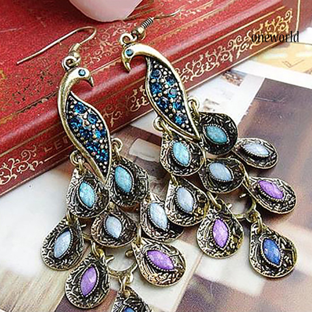 OW@ Earrings Bohemian Style Vintage Jewelry Peacock Dangle Hook Earrings for Party