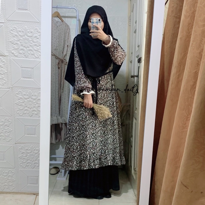 Long tunik motif bunga kecil ceruty babydoll ukuran XS/S/M/L/XL