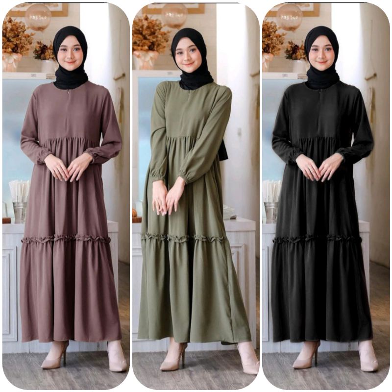 Gamis Polos Remaja Dewasa M L XL Jumbo Premium Murah Rempel Busui Friendly Hitam Milo Lilac Army