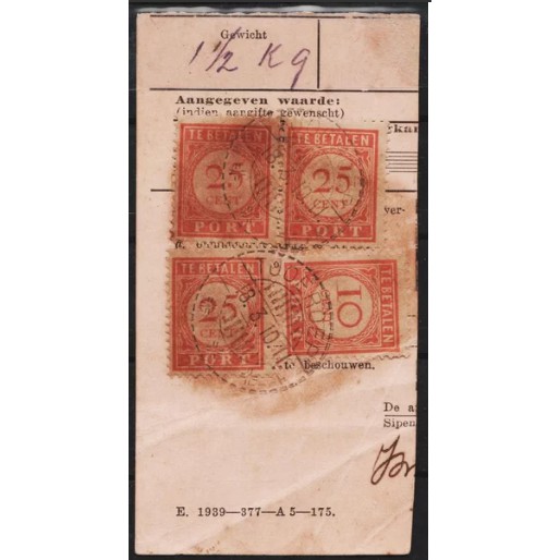 

Perangko Filateli A18 Netherlands Indies Fragment Postmark Coeroep 18.3.10.11 Port Numerals in Cent/