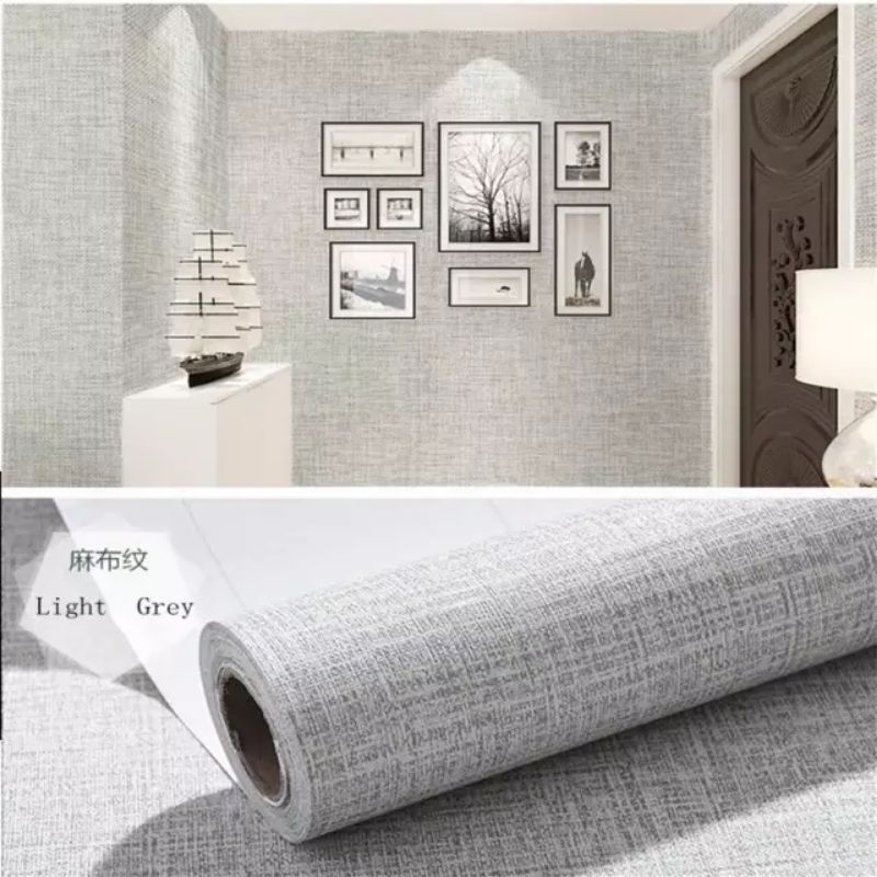 COD ( BAYAR DI TEMPAT ) Wallpaper Sticker Dinding Bertekstur Salur Daun Ungu Pink Putih Cream Biru Abu Hitam Navy Hijau Tosca Kuning Merah Coklat Salur Bunga Batik Batu Bata 3D Kotak Segitiga minimalis Baju Celana Sendal Kaos Gamis Celana Dalam Kosmetik-ABU KAIN