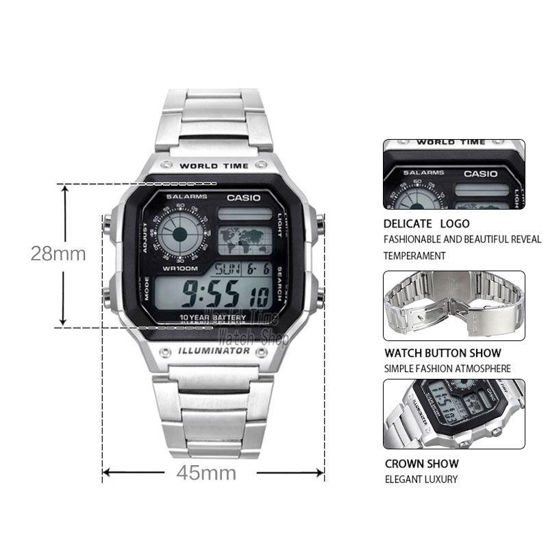 Casio Original Digital AE-1200WHD-1A  Jam Tangan Pria - Stainless - Silver