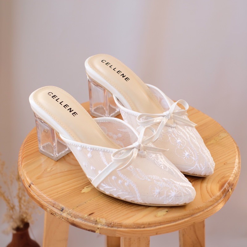 Cellene • Canbera Heels 37-42 | Wedding Shoes Brukat Heels Kaca 7cm-White Waterfall