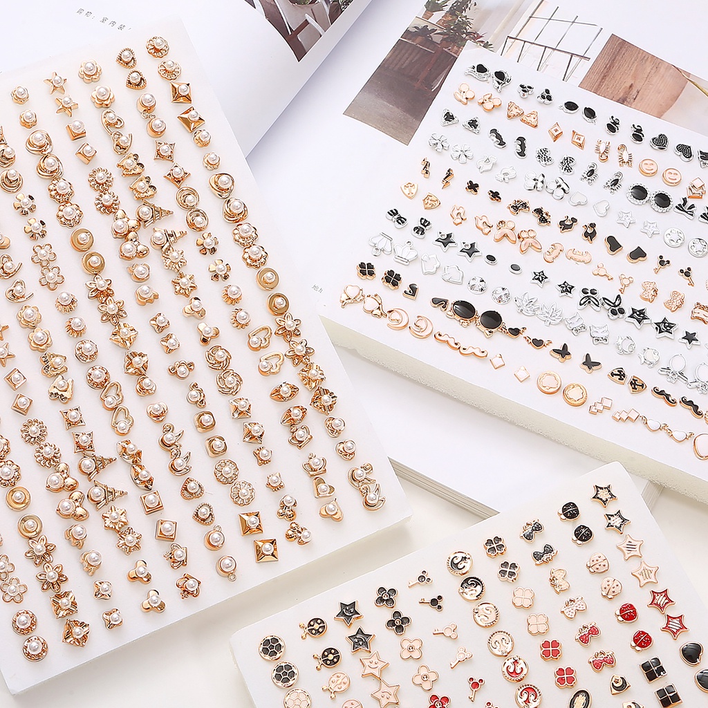 100pasang/lot Multi-Gaya Warna-Warni Buah Bunga Geometris Kristal Stud Anting Set Untuk Wanita Gadis Anting Plastik Perhiasan Hadiah