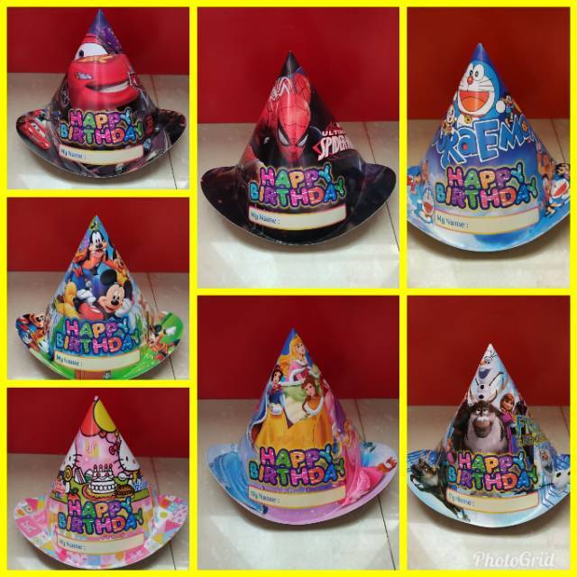 Topi Kerucut Ulang Tahun isi 10PCS/ Topi Koboi Ulang Tahun Anak
