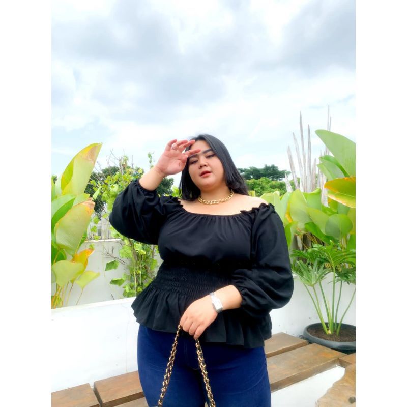 NAOMI BAJU SABRINA JUMBO KOREA STYLE BAJU ATASAN WANITA BIG SIZE-Hitam