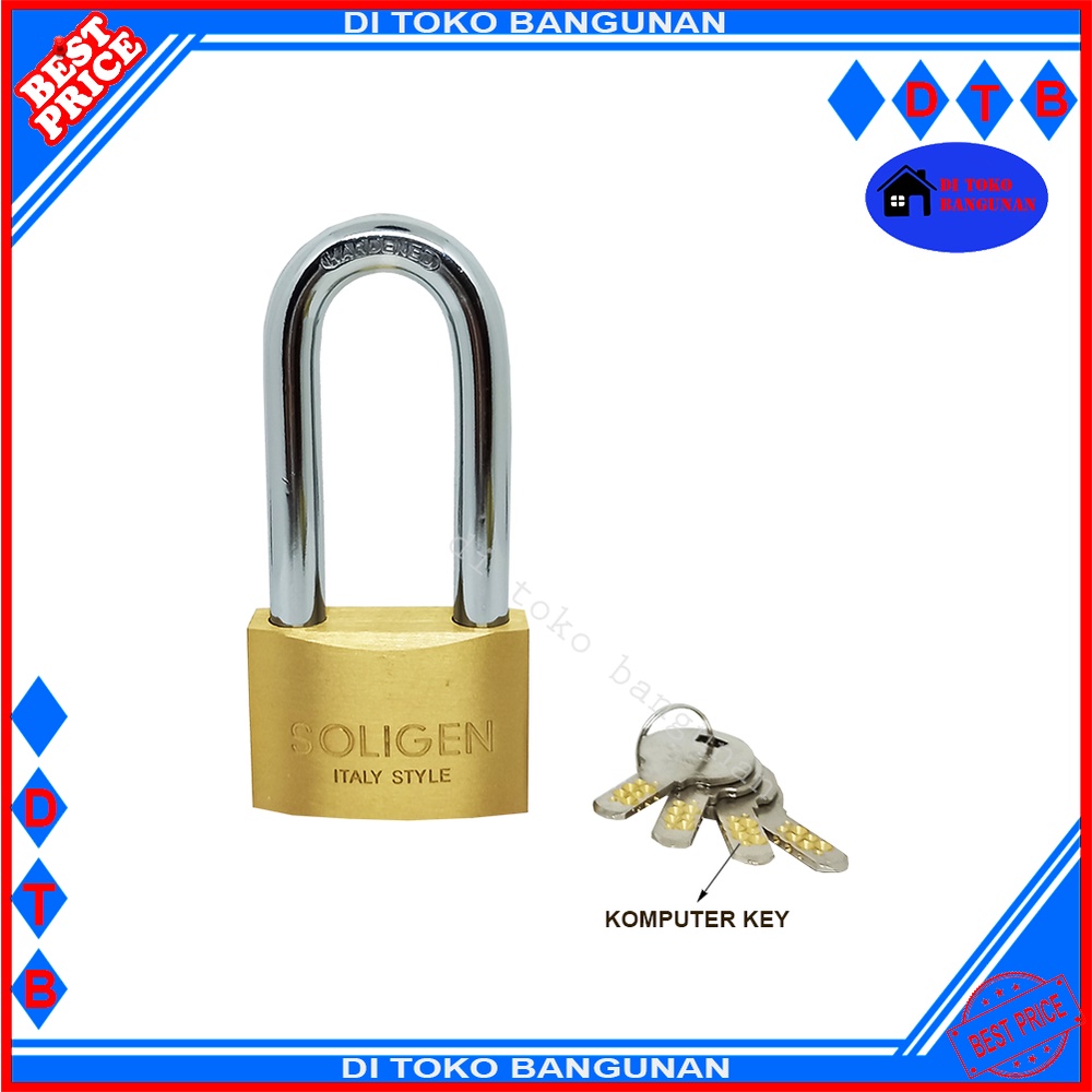 Gembok Kuningan Komputer Key Leher Panjang Soligen Varian 40MM 50MM 60MM Gembok Pintu Gembok Pagar Padlock