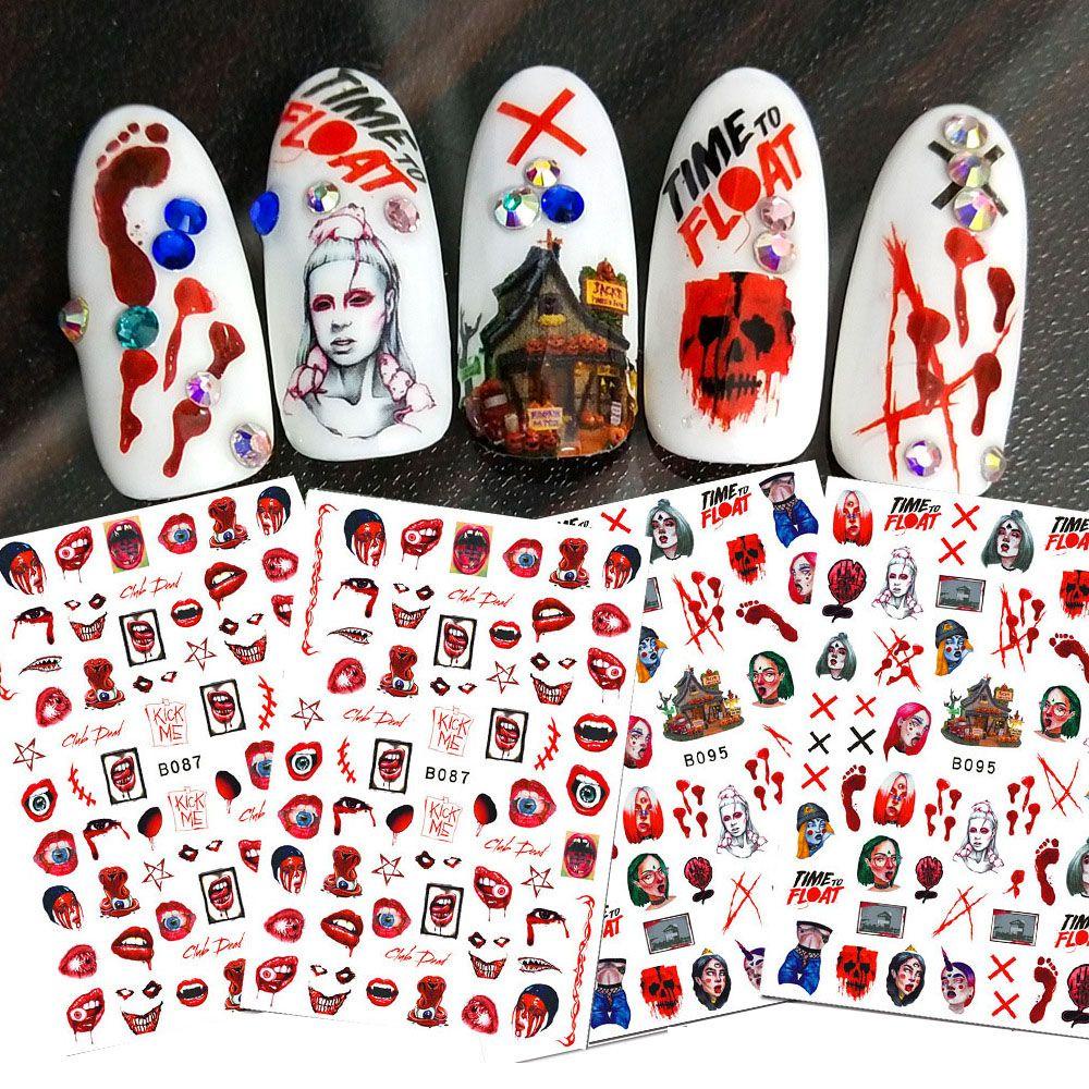 Mxbeauty Stiker Nail Art Mawar Halloween Bibir Merah Darah Nail Decal