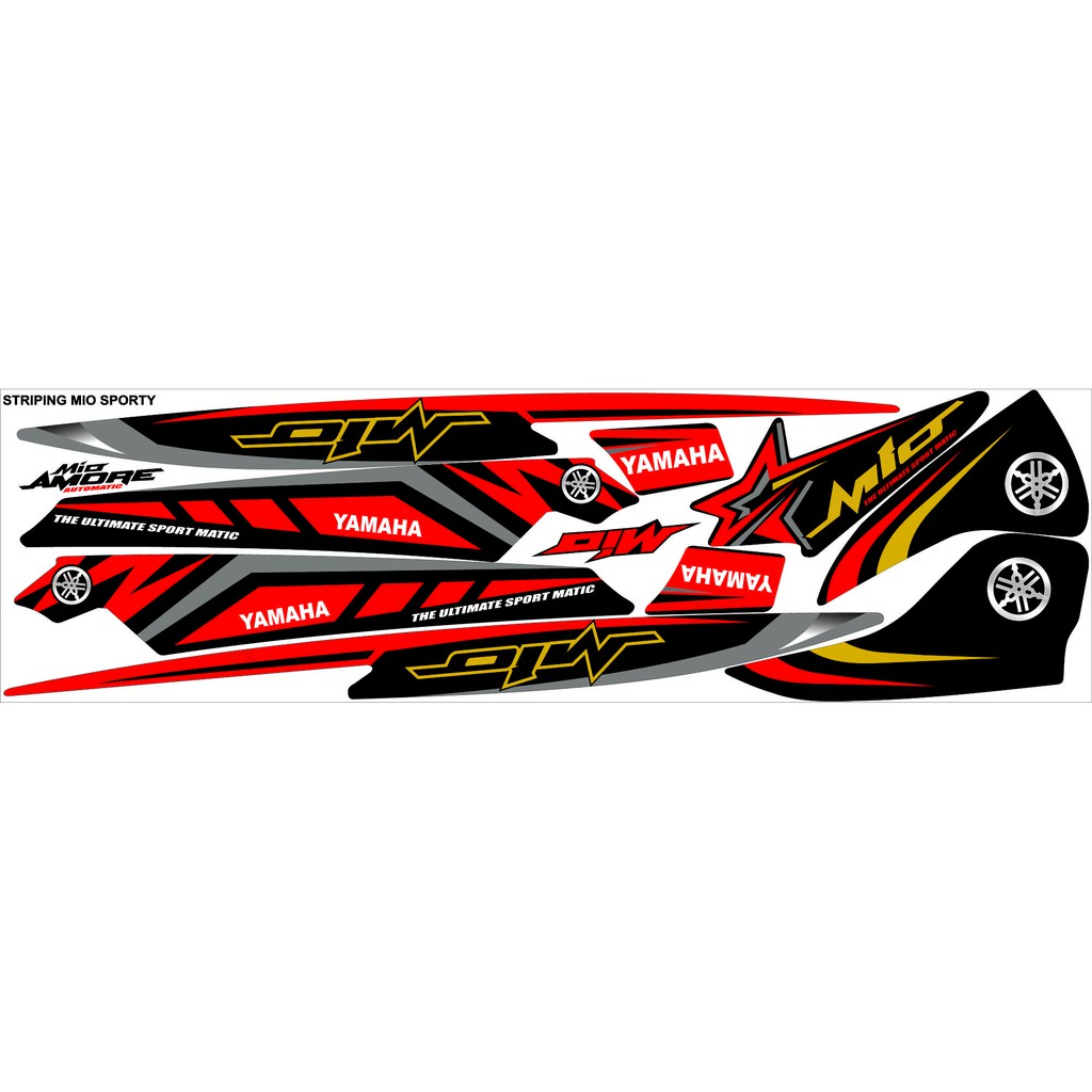 STIKER YAMAHA MIO SPORTY MIO OLD MIO SMILE HITAM MERAH STRIPING