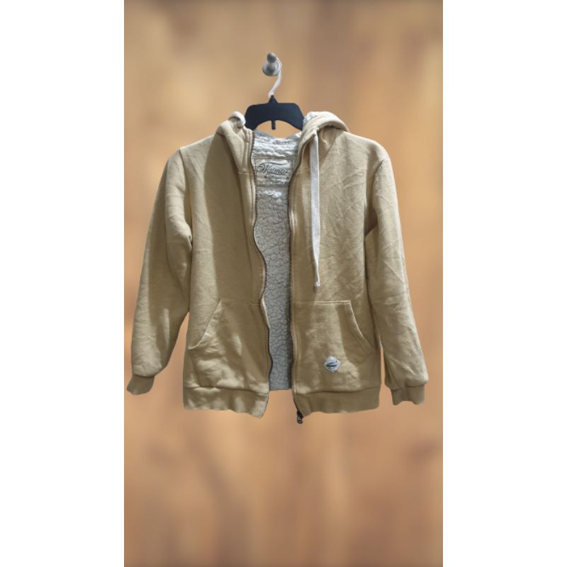 Jaket zipper hoodie bulu angsa/sherpa (preloved)
