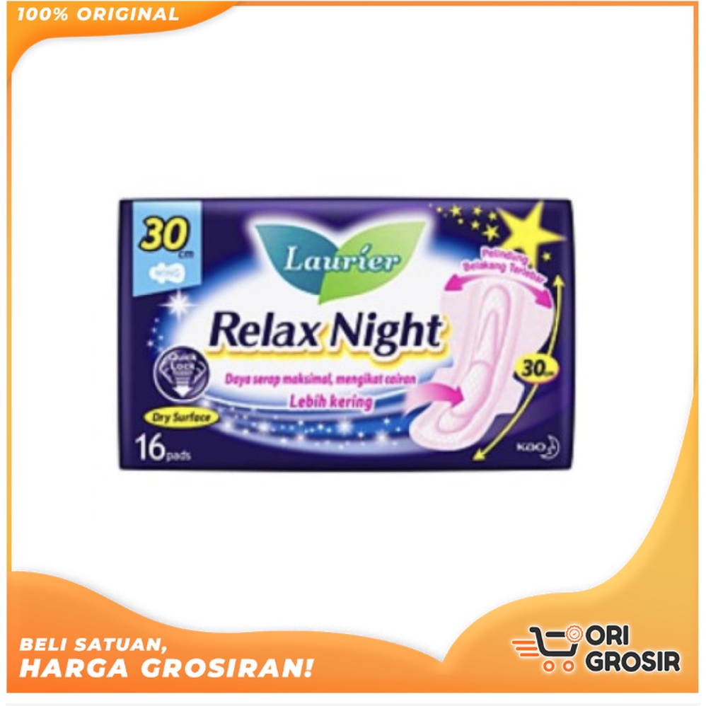 ORI Grosir LAURIER Relax Night Pembalut 30cm 35cm 40cm | Laurier Pembalut Malam
