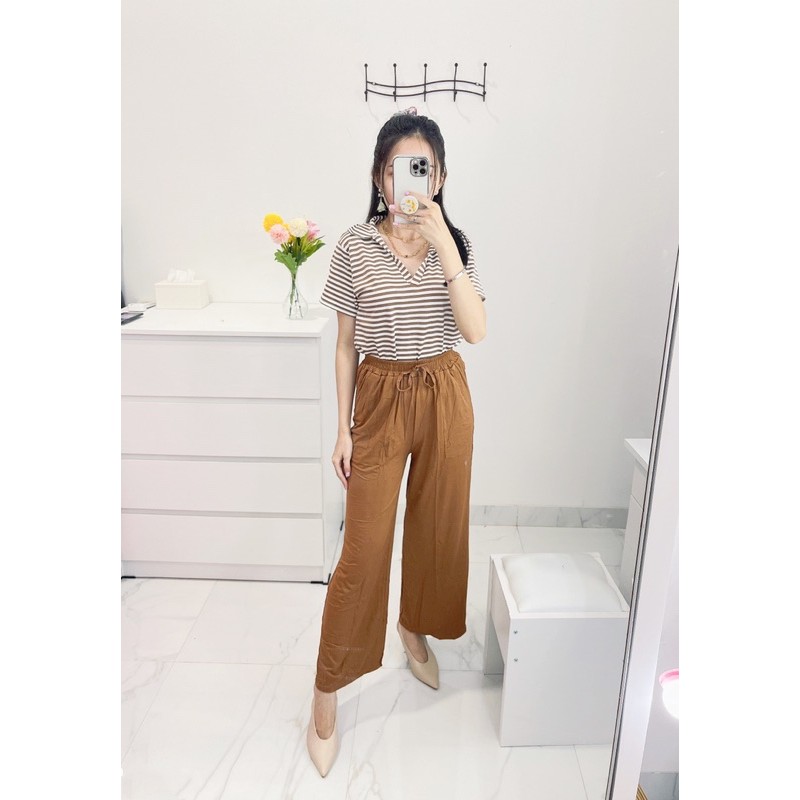 setelan wanita kulot ,oneset atasan+kulot panjang.stelan salur combi polos murah.set kemeja kulot